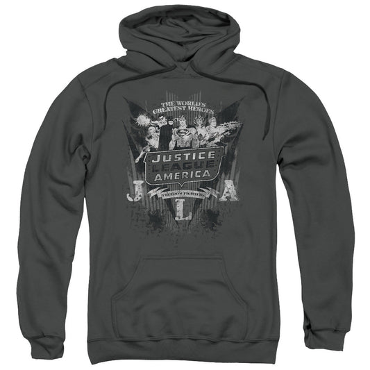 DC Comics Greatest Heroes Mens Hoodie Charcoal