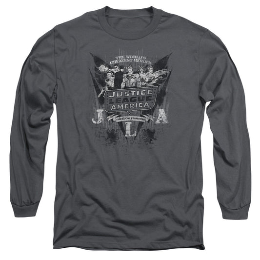 DC Comics Greatest Heroes Mens Long Sleeve Shirt Charcoal