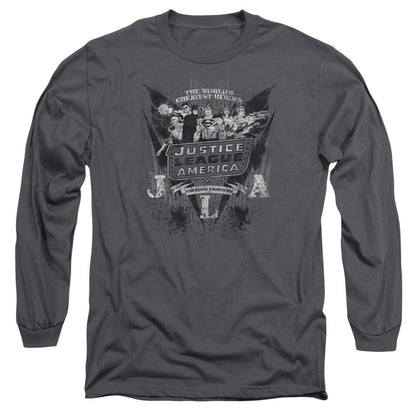 Dc Greatest Heroes Mens Long Sleeve Shirt Charcoal Officially Licensed