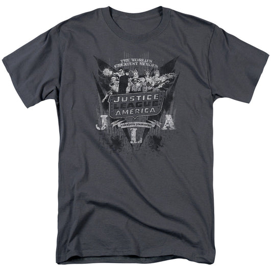 DC Comics Greatest Heroes Mens T Shirt Charcoal