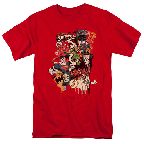Dc Dripping Characters Mens T Shirt Red