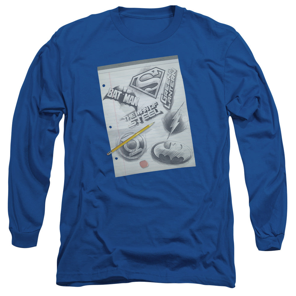 Dc Logo Note Paper Mens Long Sleeve Shirt Royal Blue