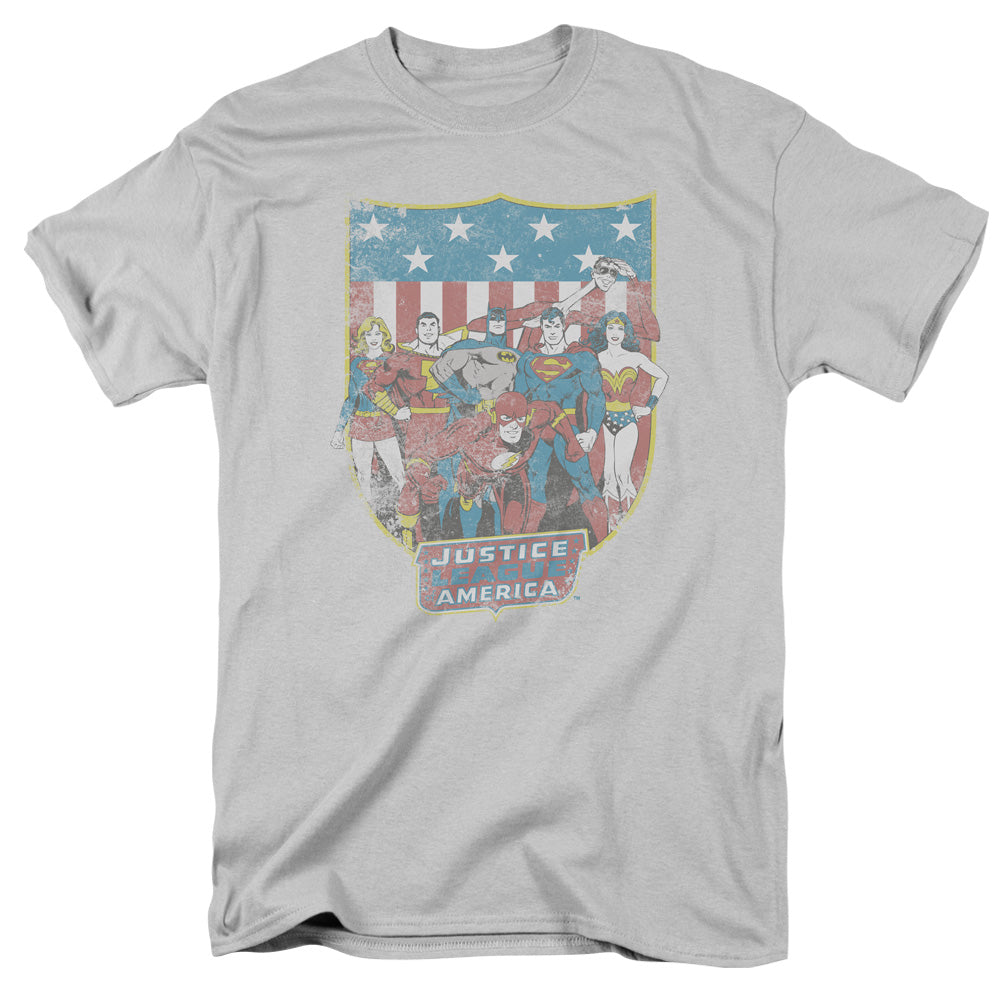 Dc Jla American Shield Mens T Shirt Silver