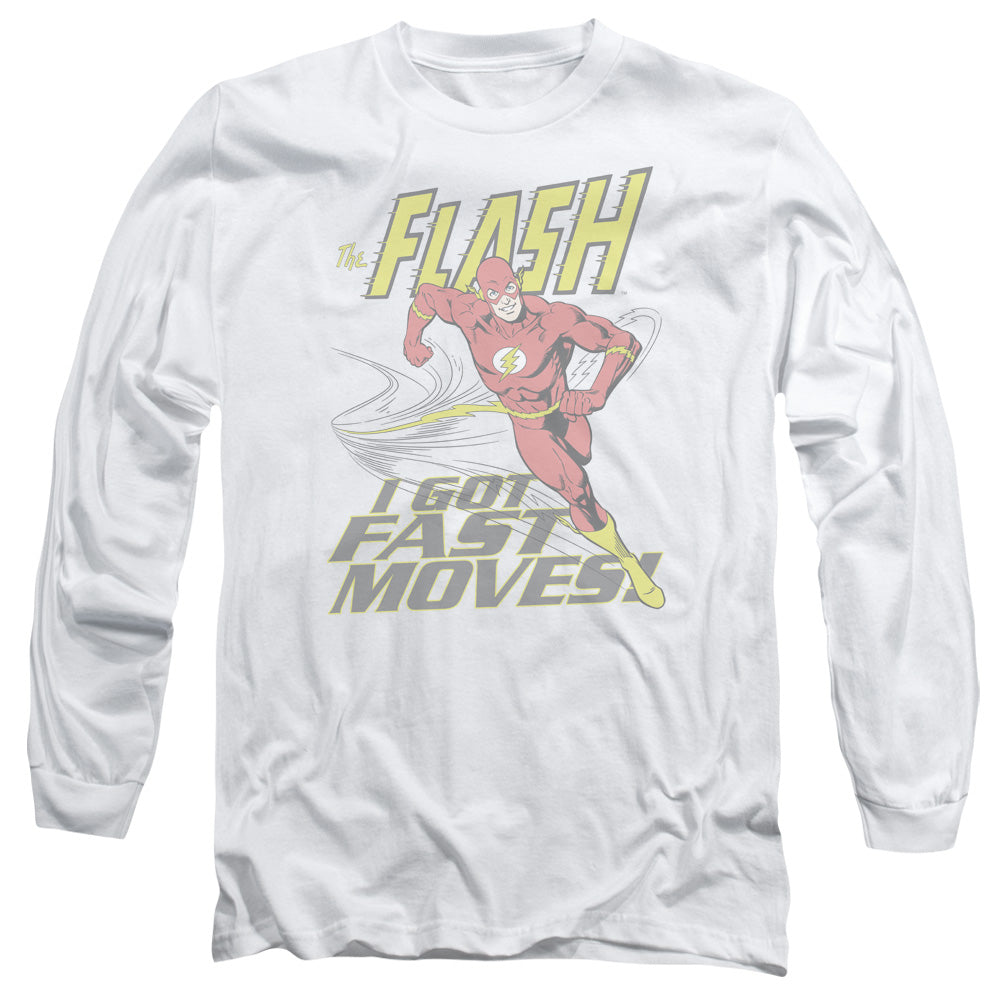 Dc Flash Fast Moves Mens Long Sleeve Shirt White Officially Licensed