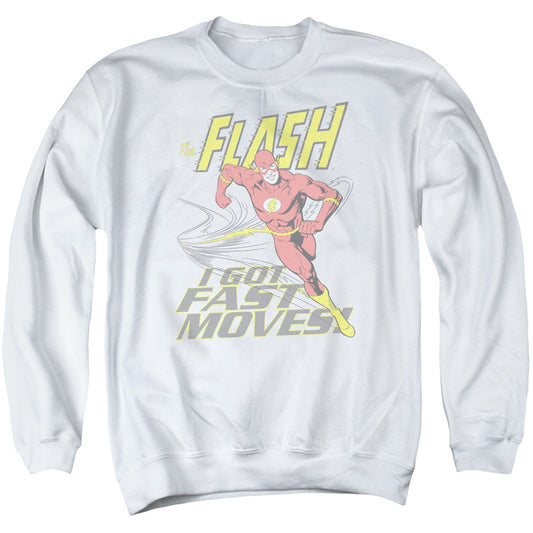 Dc Flash Fast Moves Mens Crewneck Sweatshirt White Officially Licensed