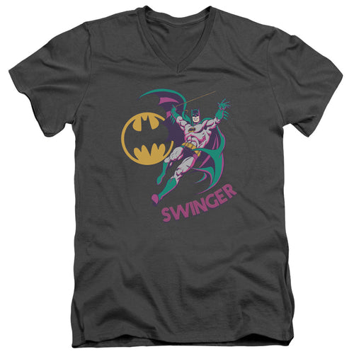 DC Comics Swinger Mens Slim Fit V Neck T Shirt Charcoal