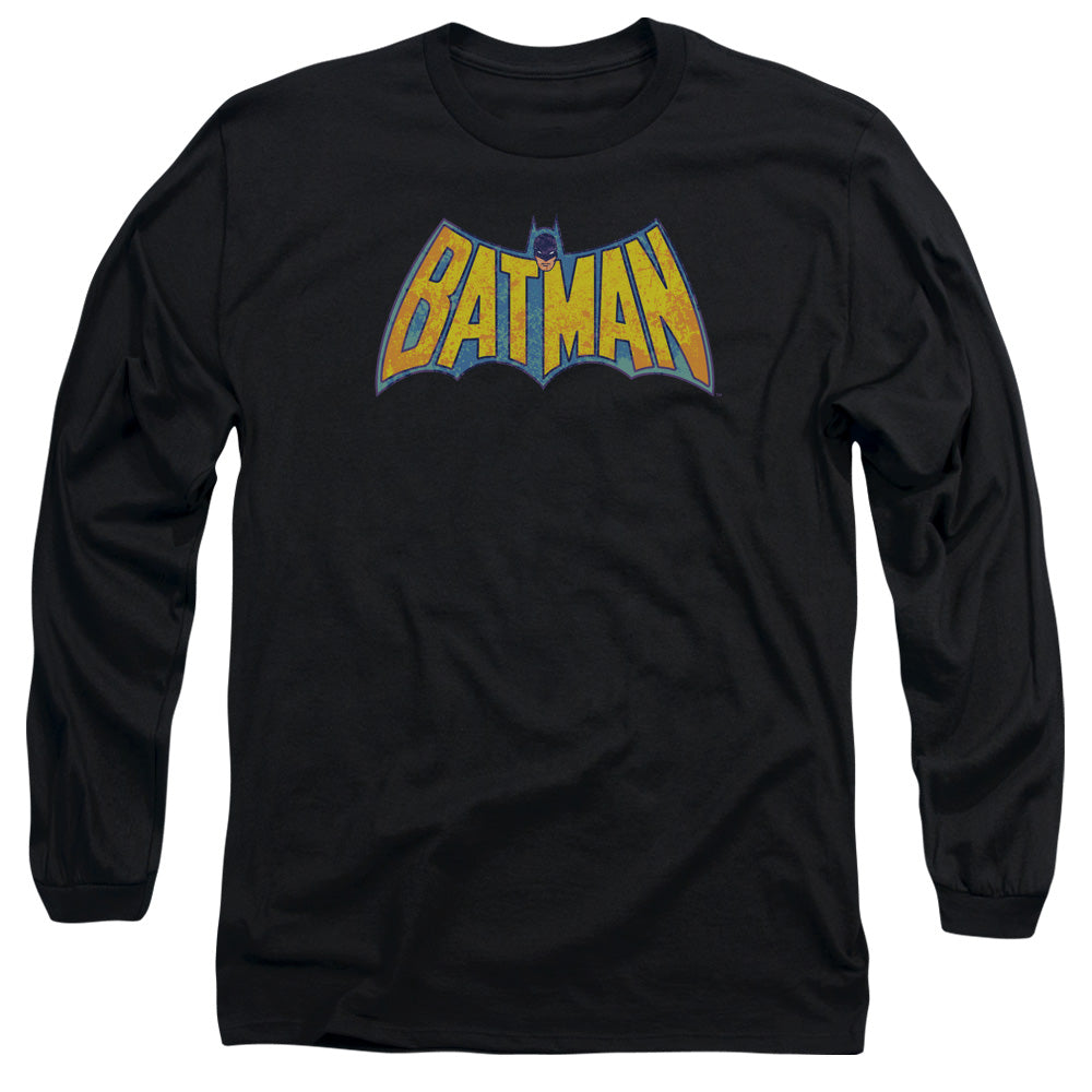 Dco Batman Neon Distress Logo Mens Long Sleeve Shirt Black Officially Licensed