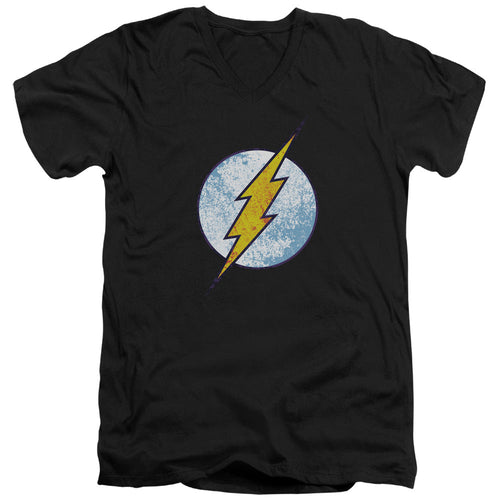 DC Comics Flash Flash Neon Distress Logo Mens Slim Fit V Neck T Shirt Black