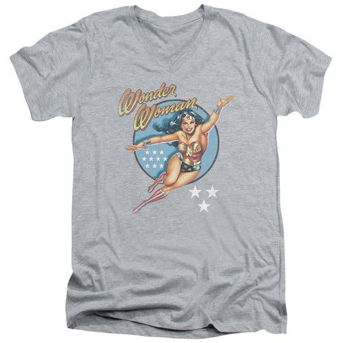 DC Comics Wonder Woman Vintage Mens Slim Fit V Neck T Shirt Athletic Heather