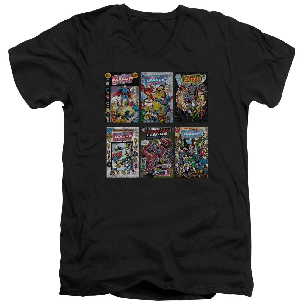 DC Comics DC Comics Covers Mens Slim Fit V Neck T Shirt Black