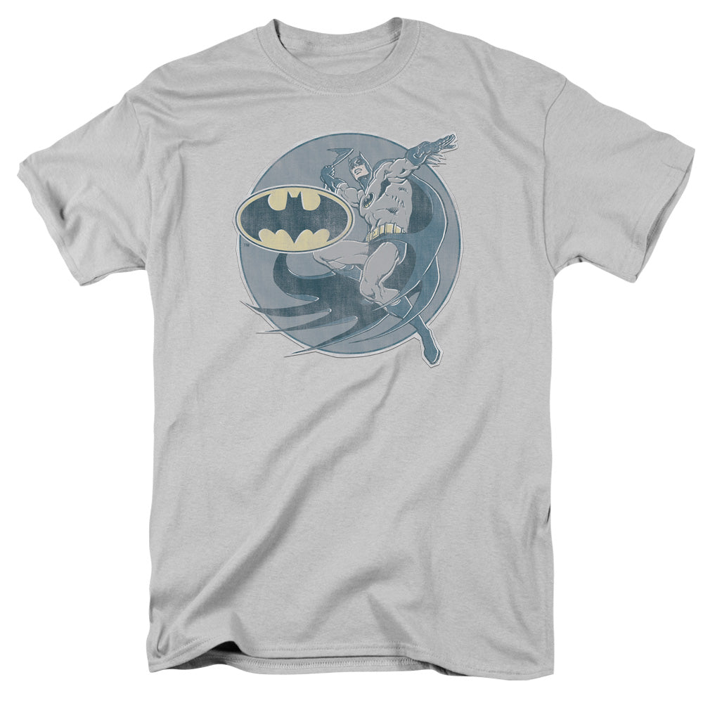 DC Comics Retro Batman Iron on Mens T Shirt Silver