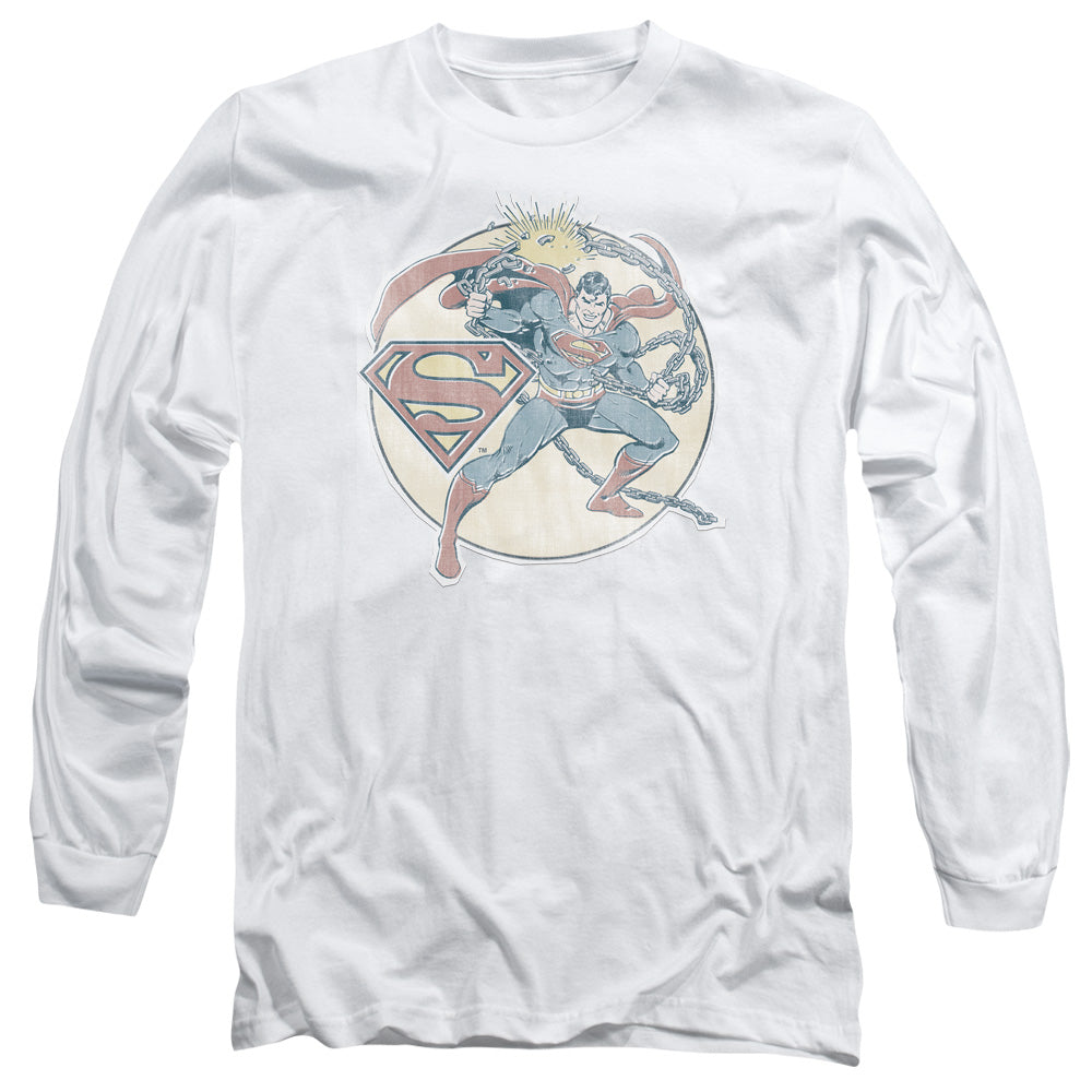Dco Retro Superman Iron On Mens Long Sleeve Shirt White Officially Licensed