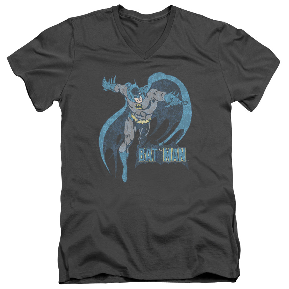 DC Comics Desaturated Batman Mens Slim Fit V Neck T Shirt Charcoal