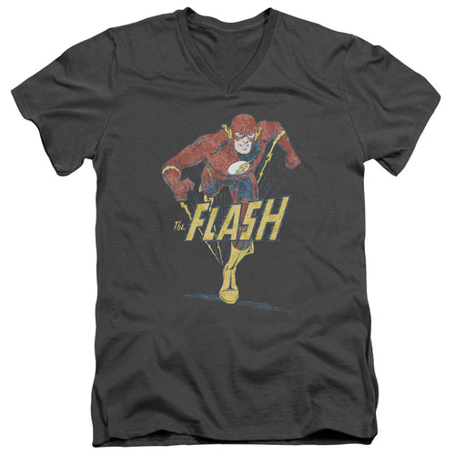 DC Comics Flash Desaturated Flash Mens Slim Fit V Neck T Shirt Charcoal