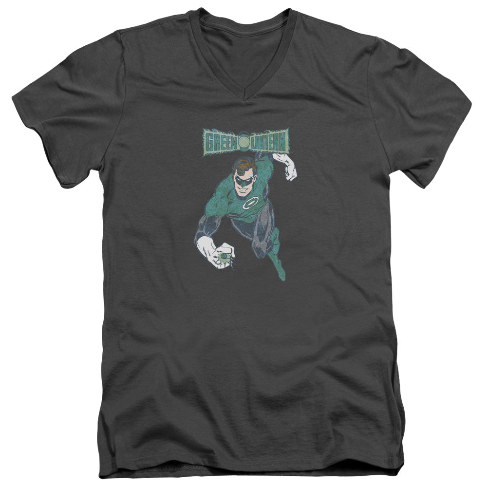 DC Comics Desaturated Green Lantern Mens Slim Fit V Neck T Shirt Charcoal