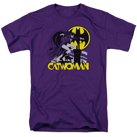 DC Comics Rooftop Cat Mens T Shirt Purple