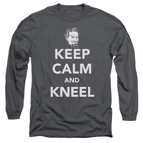 DC Comics Keep Calm and Kneel Mens Long Sleeve Shirt Charcoal
