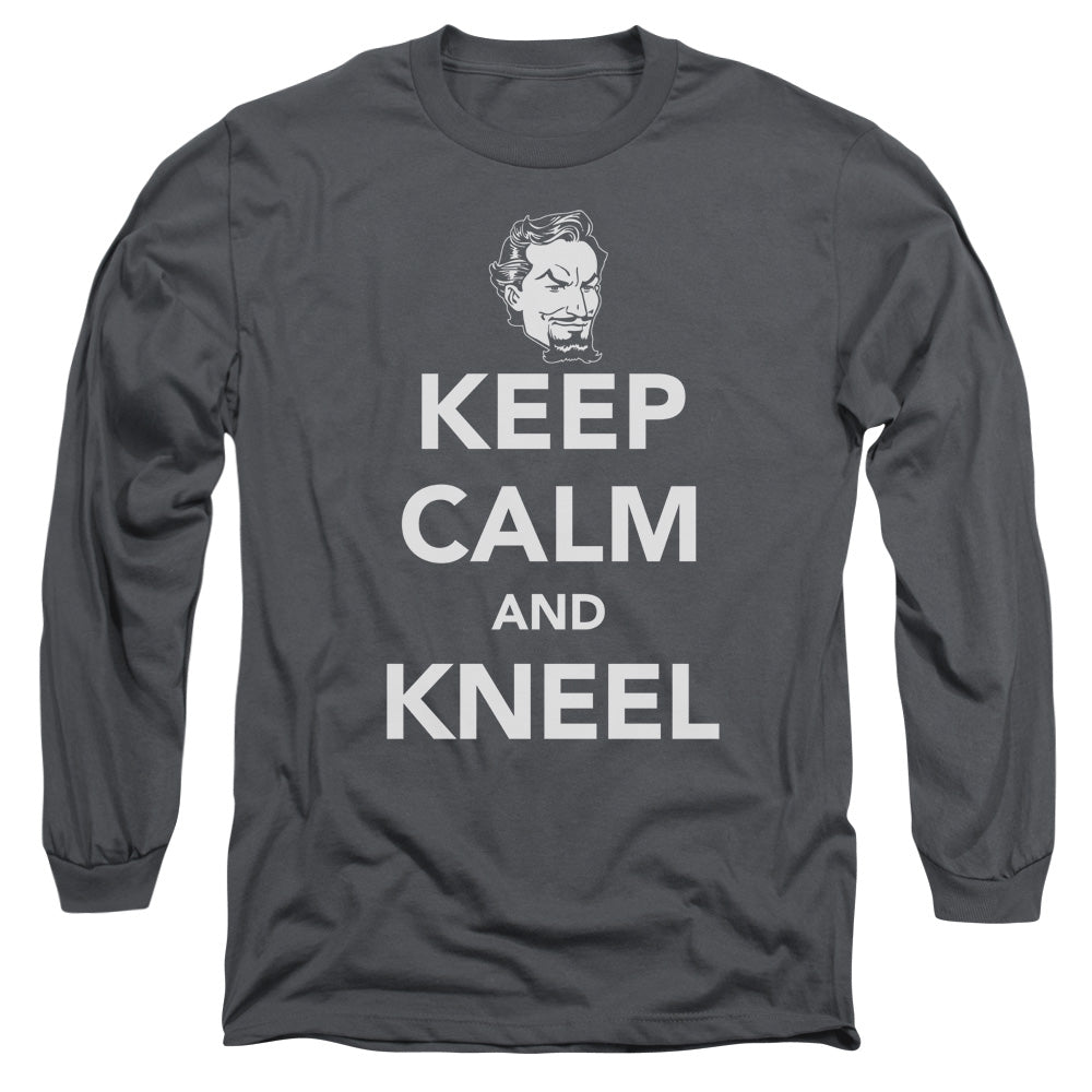 DC Comics Keep Calm and Kneel Mens Long Sleeve Shirt Charcoal