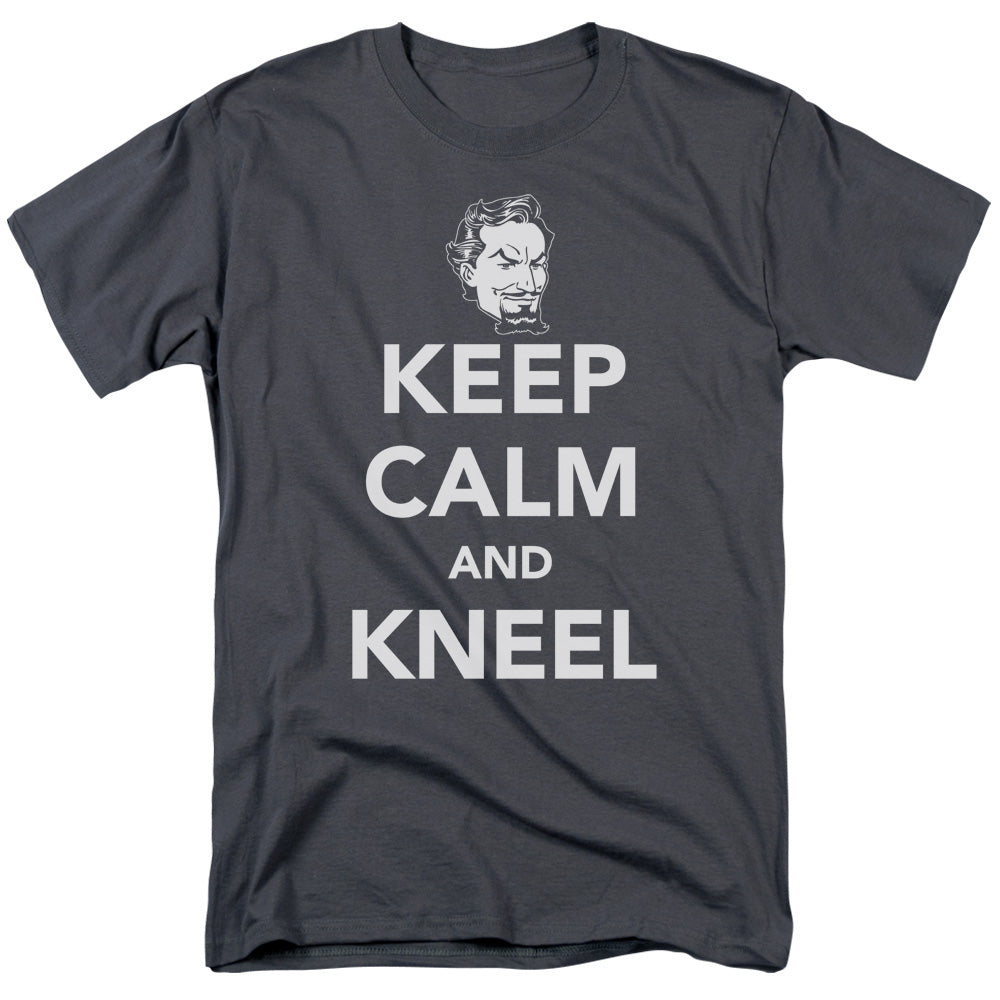 DC Comics Keep Calm and Kneel Mens T Shirt Charcoal