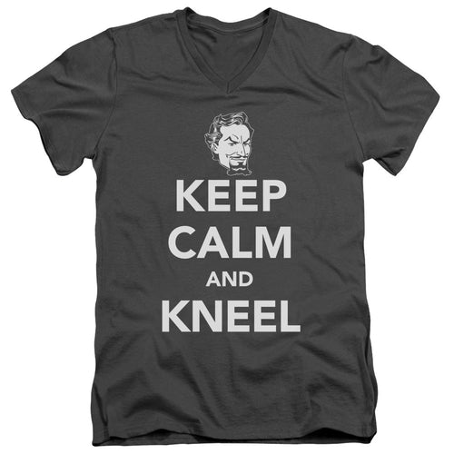 DC Comics Keep Calm and Kneel Mens Slim Fit V Neck T Shirt Charcoal
