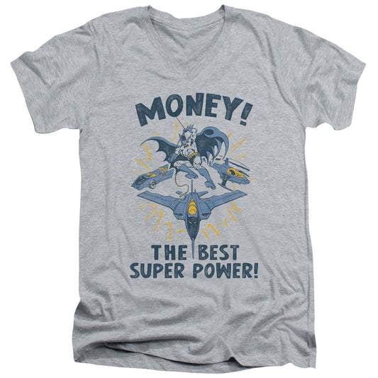 DC Comics Money Mens Slim Fit V Neck T Shirt Athletic Heather