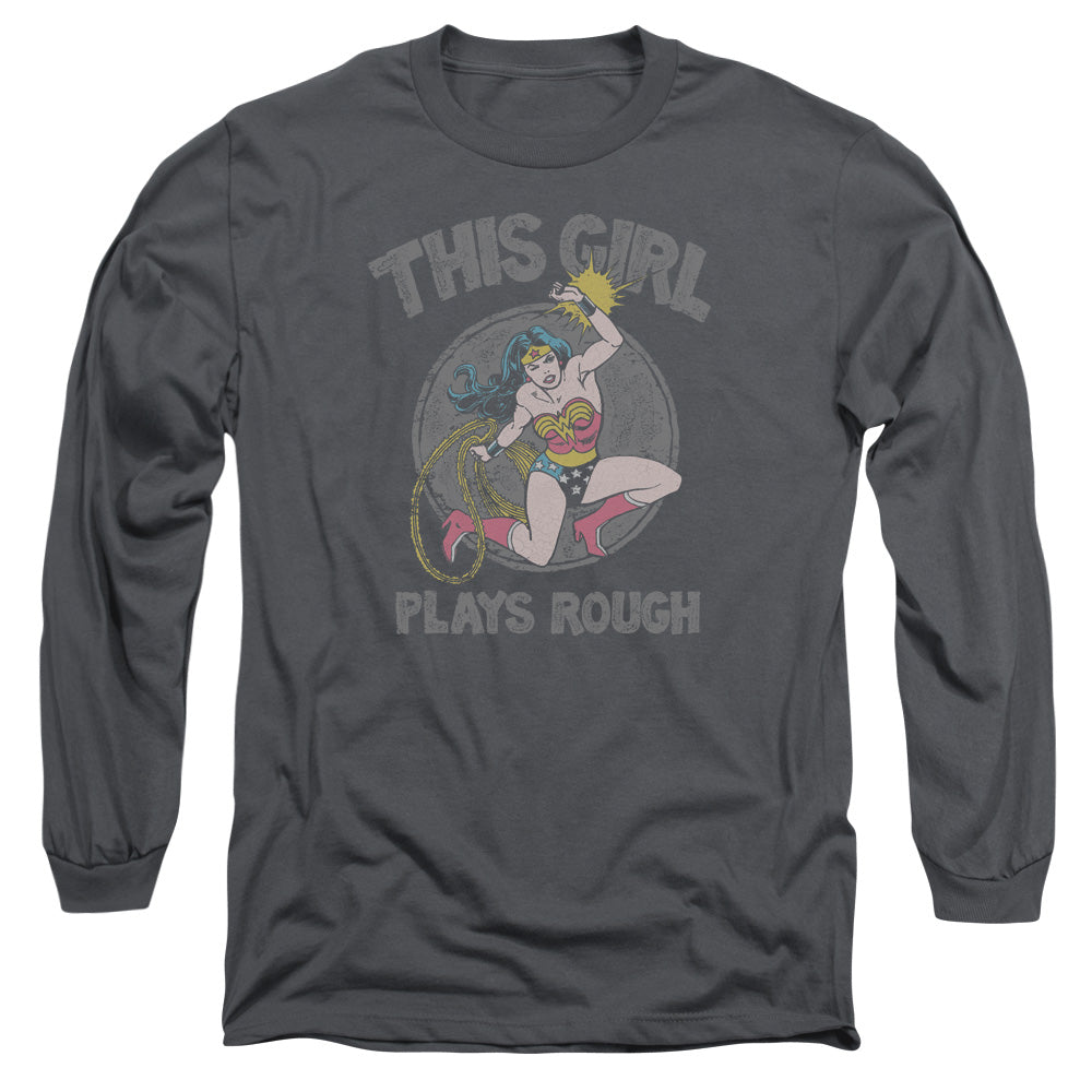 DC Comics Plays Rough Mens Long Sleeve Shirt Charcoal