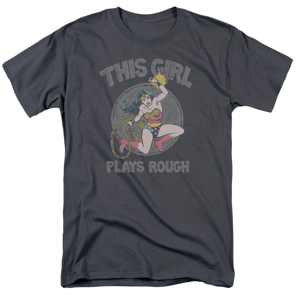 DC Comics Plays Rough Mens T Shirt Charcoal