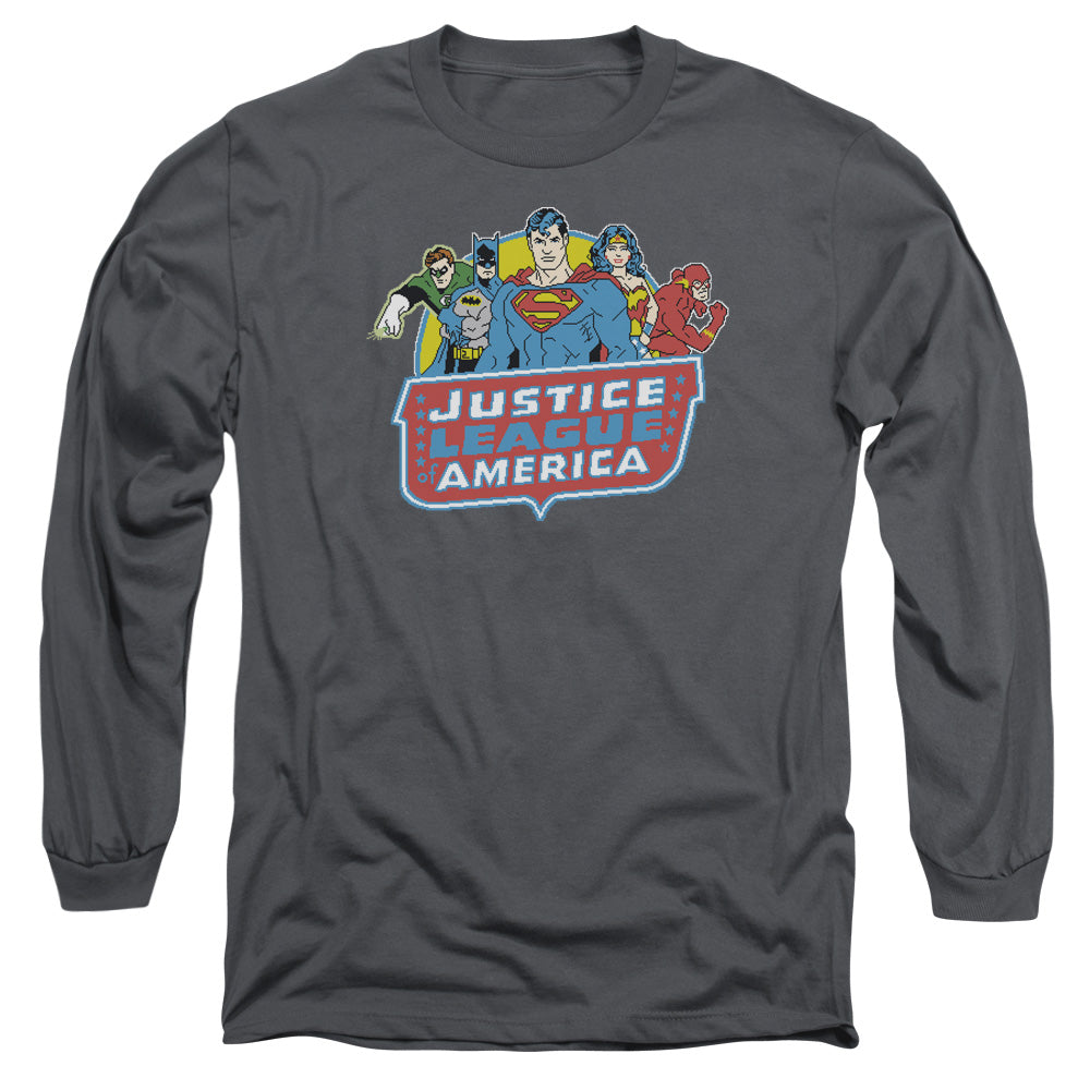 DC Comics 8 Bit League Mens Long Sleeve Shirt Charcoal