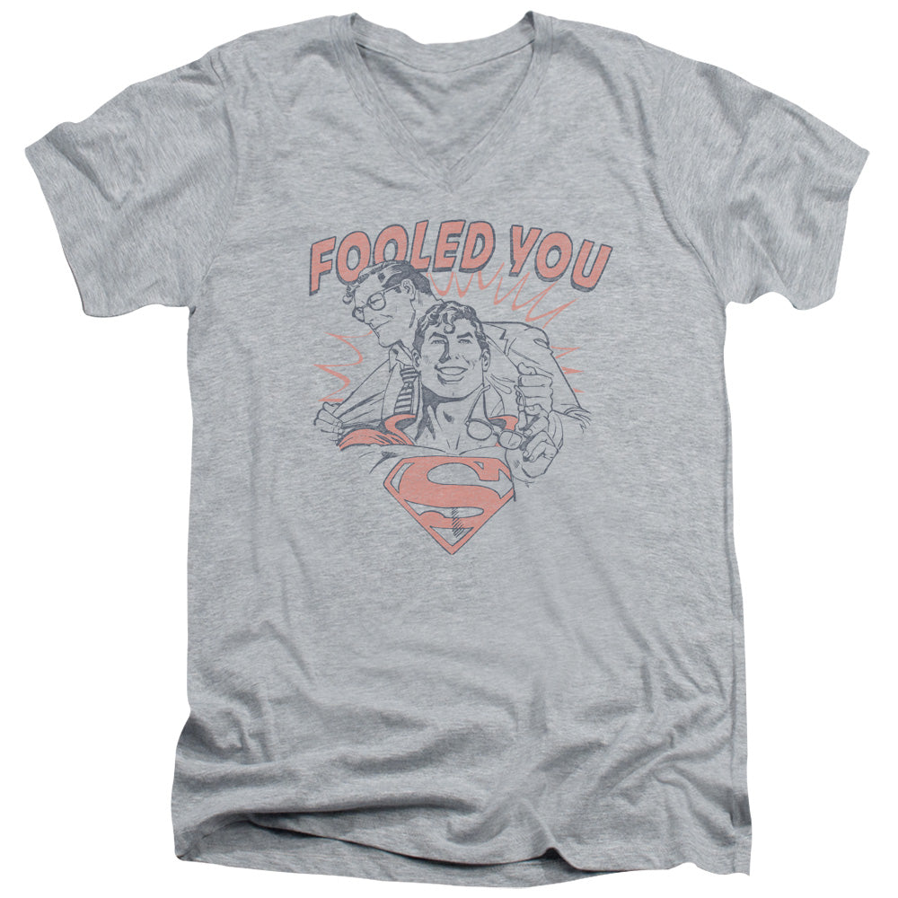 DC Comics Fooled You Mens Slim Fit V Neck T Shirt Athletic Heather