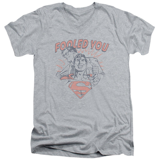 DC Comics Fooled You Mens Slim Fit V Neck T Shirt Athletic Heather