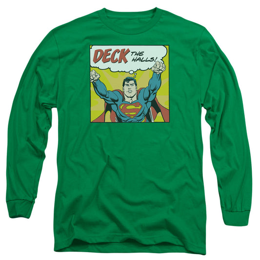 DC Comics Deck the Halls Mens Long Sleeve Shirt Kelly Green