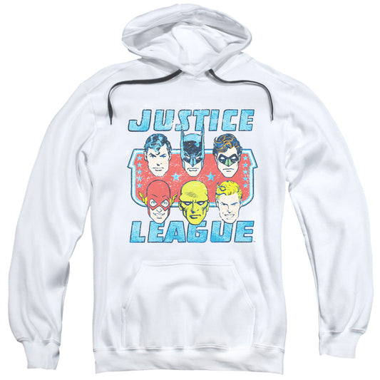 DC Comics Faces of Justice Mens Hoodie White