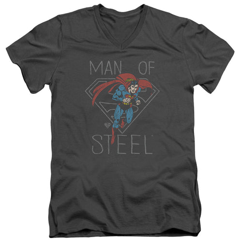 DC Comics Hardened Heart Mens Slim Fit V Neck T Shirt Charcoal