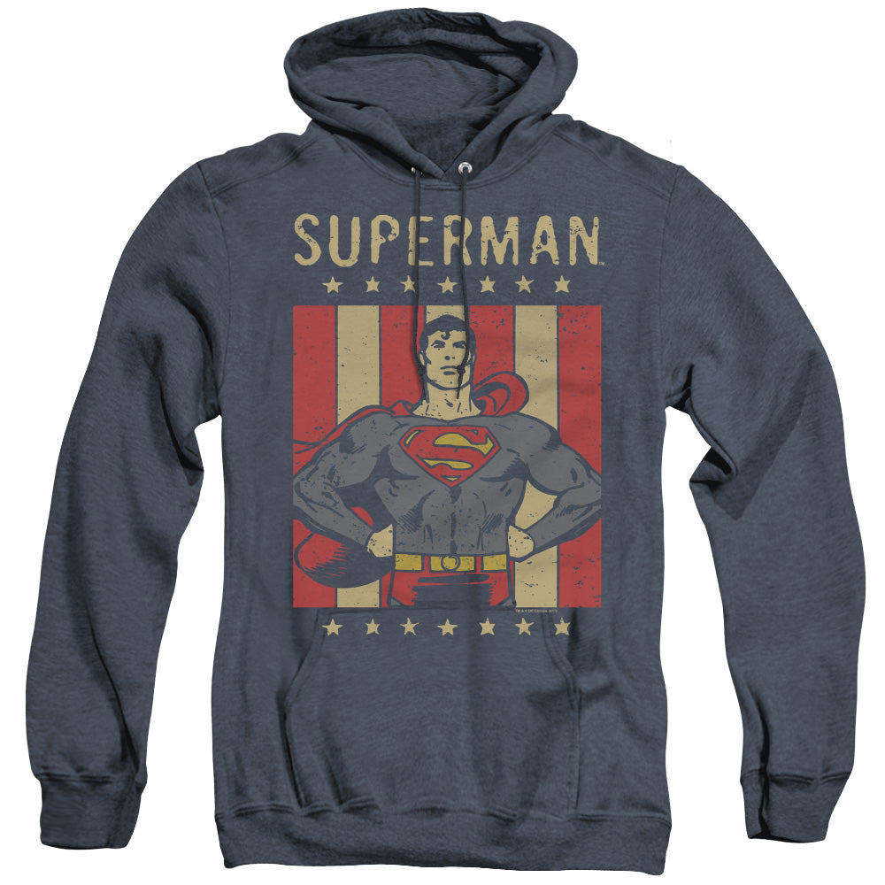 DC Comics Retro Liberty Heather Mens Hoodie Navy Blue