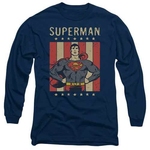 DC Comics Retro Liberty Mens Long Sleeve Shirt Navy Blue