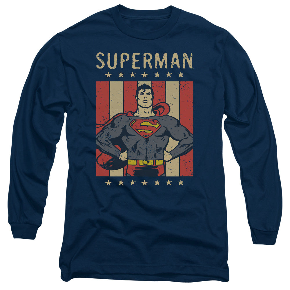 Dc Retro Liberty Mens Long Sleeve Shirt Navy Officially Licensed