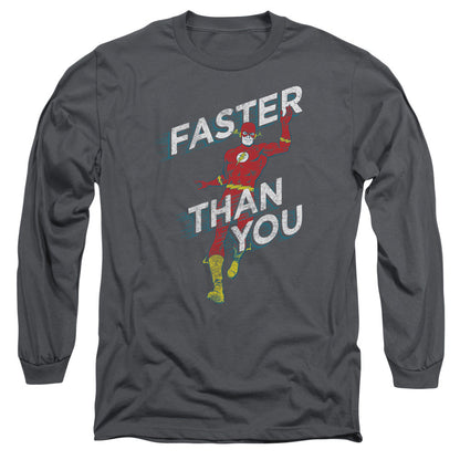 Dc Flash Faster Than You Mens Long Sleeve Shirt Charcoal Officially Licensed