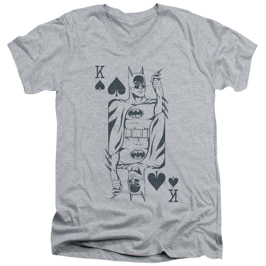 DC Comics Bat Card Mens Slim Fit V Neck T Shirt Athletic Heather
