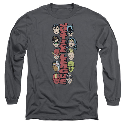 Dc Stacked Justice Mens Long Sleeve Shirt Charcoal Officially Licensed