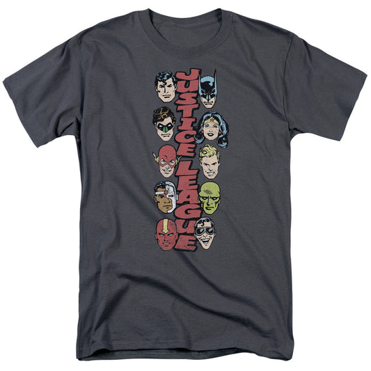 DC Comics Stacked Justice Mens T Shirt Charcoal