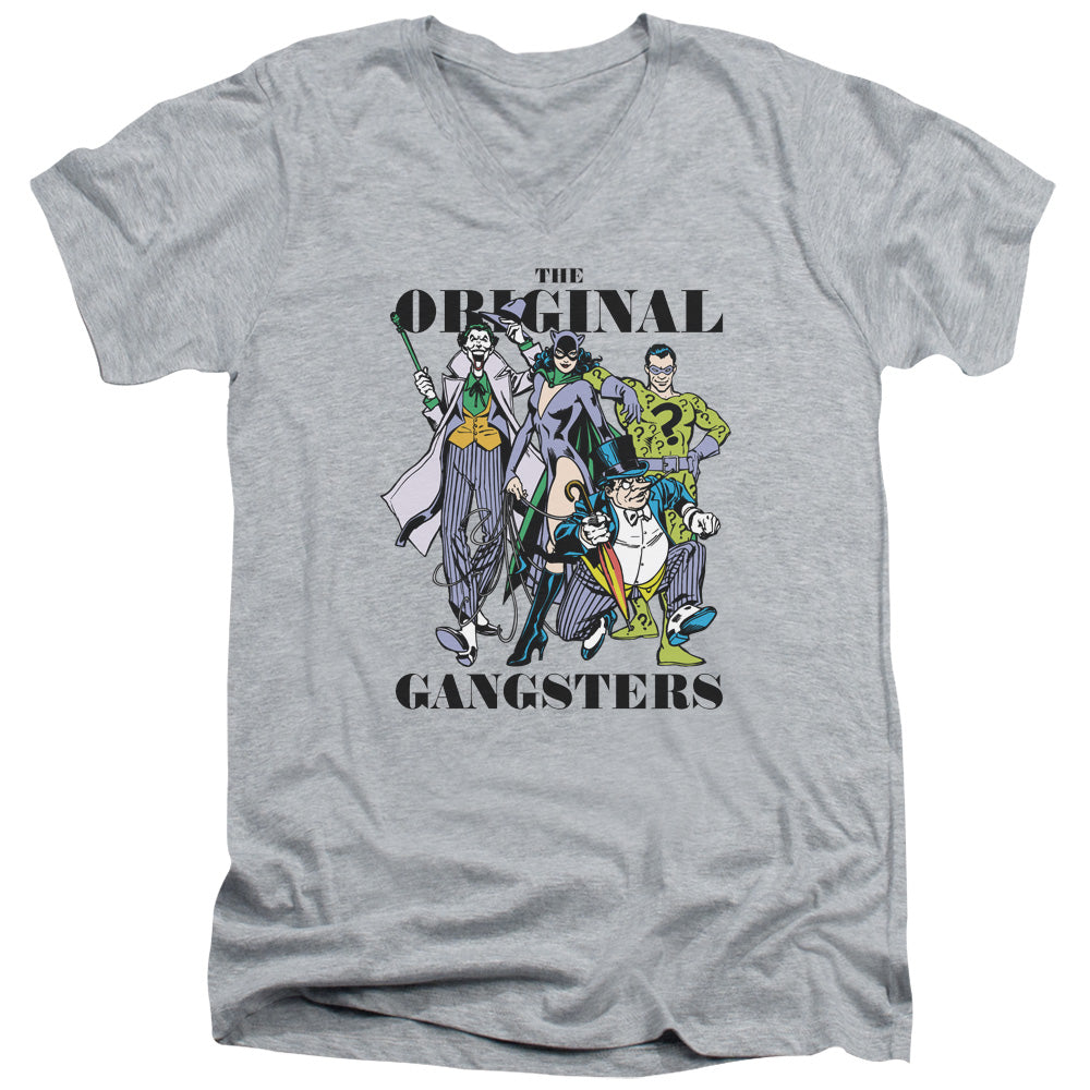 DC Comics Original Gangsters Mens Slim Fit V Neck T Shirt Athletic Heather