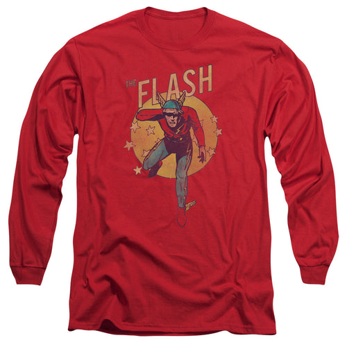DC Comics Flash Circle & Stars Mens Long Sleeve Shirt Red