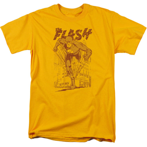 Dc Flash Busting Out Mens T Shirt Gold