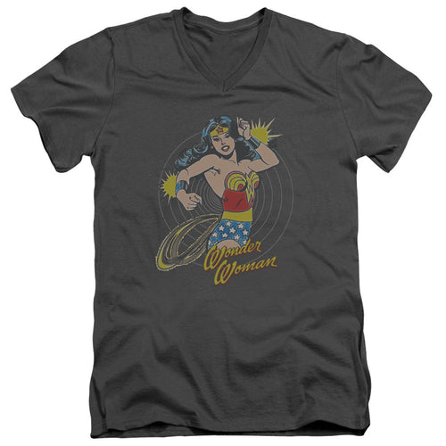 DC Comics Spinning Mens Slim Fit V Neck T Shirt Charcoal