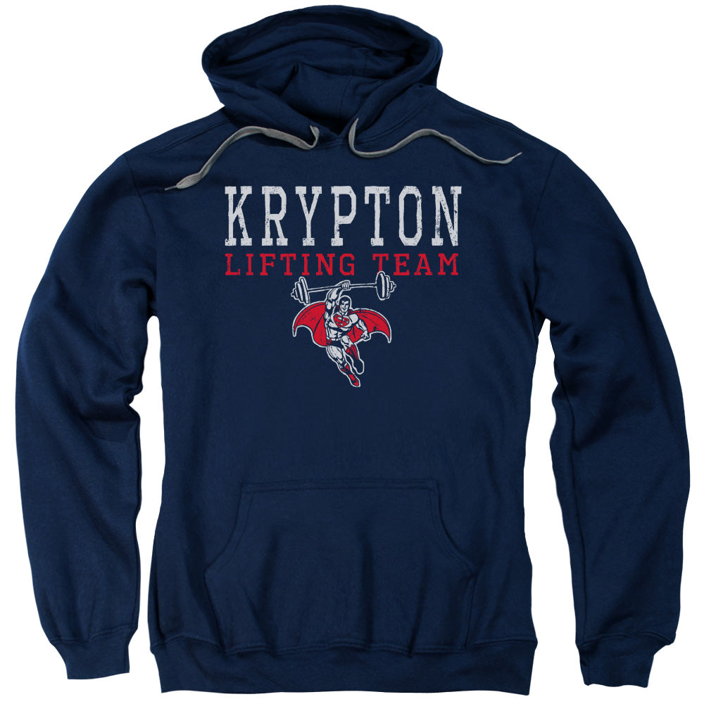 DC Comics Krpton Lifting Mens Hoodie Navy Blue