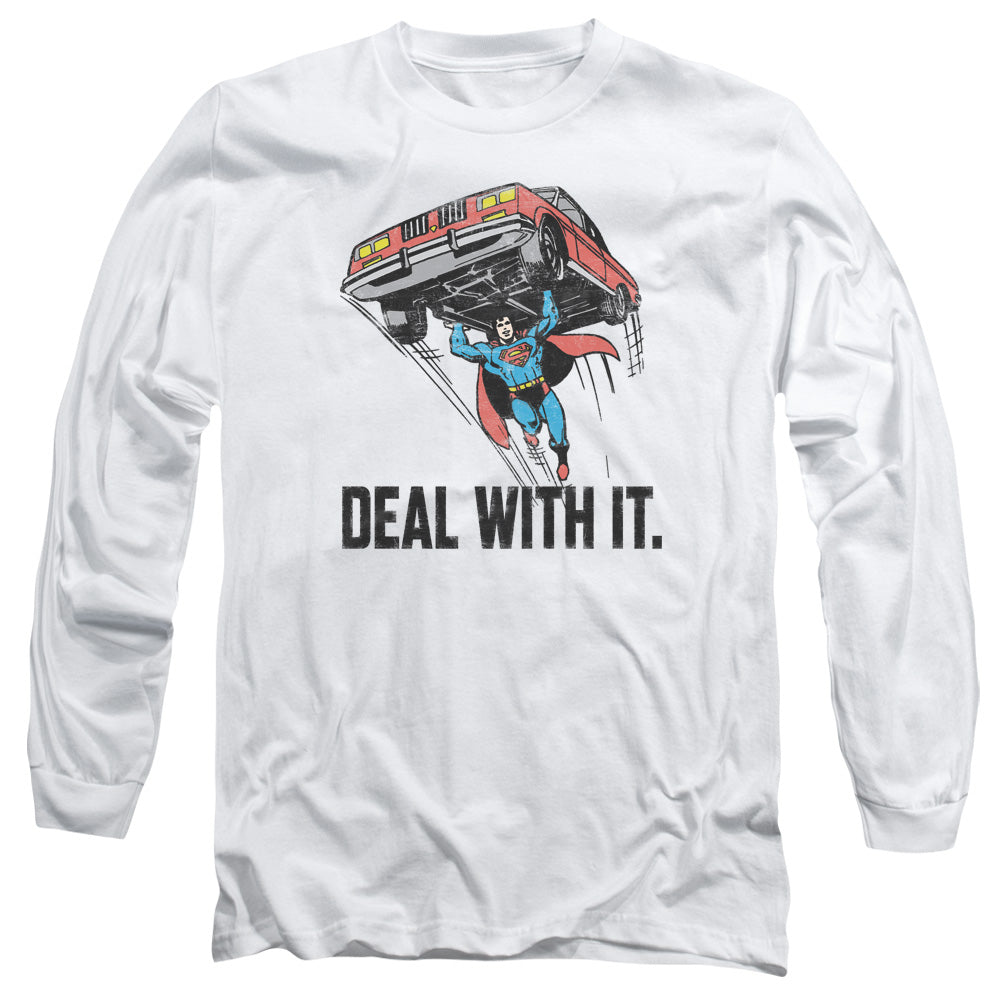 DC Comics Deal With It Mens Long Sleeve Shirt White