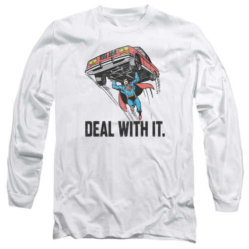 DC Comics Deal With It Mens Long Sleeve Shirt White