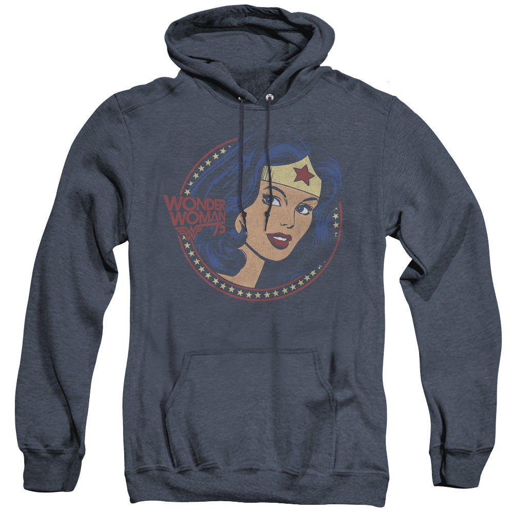 DC Comics WW75 Starburst Portrait Heather Mens Hoodie Navy Blue
