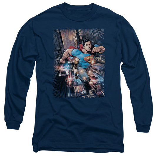 Superman Action Comics #1 Mens Long Sleeve Shirt Navy Officially Licensed