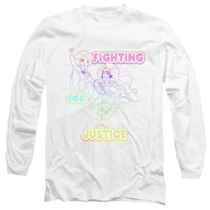 Dc Superhero Girls Fighting for Justice Mens Long Sleeve Shirt White